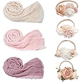 7 Pcs Newborn Photography Props Wrap Kits 3 Pcs Baby Wraps 4 Pcs Flower Headband Baby Photoshoot Props Photo Supplies for Boy Girl Infant Toddler