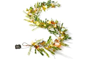 Yumhum 6.8ft Artificial Easter Eggs Garland with 20 LED Lights 8 Twinkle Timer Function Berry Garland Hanging Rustic Spring Easter Decorations for Mantle Fireplace Home Indoor Outdoor Easter Decor
