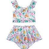 SAEABY Girls 2 Piece Tankini Swimsuit Bathing Suit Adjustable Straps Ruffled Floral Summer Girls' Swimwear for 3-8 Years