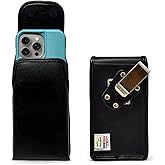 Turtleback Belt Clip for iPhone 16 Pro, 16e, 15 pro 14 Pro 13 Pro -Medium- Fits w/Shockproof Commuter Style Cases, Premium Black Leather, Vertical Belt Holder, Magnetic Closure HD Rotating Clip
