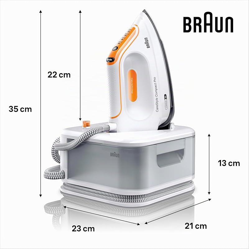 CareStyle Compact Pro IS 2561 WH Dampfbügelstation, Dampfbügeleisen mit FreeGlide 3D Bügelsohle, Vertikaldampf, 2400W, Pumpendruck 6 bar, Dampfstoß 400 g/min, großer 1,5l Wassertank, Weiß/Orange