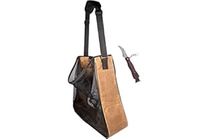 Earth Biome Large Waxed Canvas and Mesh Mushroom Foraging Kit with Pockets | Fruit Picking Bag for harvesting fruit and vegetables | Farmers Market Bag (Carob with Redwood Knife)
