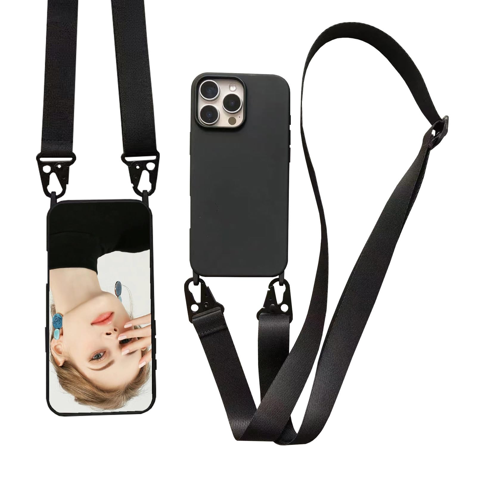 SINQERISHT Mobile Phone Lanyard Case for Apple iPhone 16 Pro Max, Mobile Phone Case with Nylon Shoulder Strap, Soft Silicone TPU Cover with Stylish Strap, Crossbody Shockproof Protective Cover 6.9