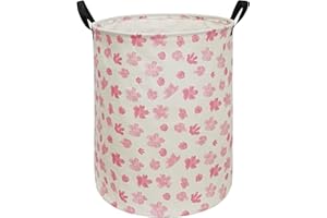 ACMUUNI 19.7 Inch Pink Flower Canvas Clothes Basket Laundry Hamper with Handles, Storage Basket Perfect for Kids Boys Girls Toys Room Bedroom Nursery Home Gift Basket (Flower)