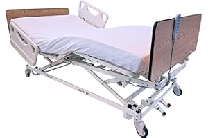 Tuffcare Century Wide Hospital Bed, 5 Function Full Electric Long Term Care Low Bed with High Density Foam Mattress & Half Rail Package (42" W x 80" L) 600lbs Weight Limit