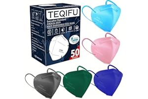 Teqifu 50pcs KN95 Face Mask 5 Layer Cup Dust Safety Masks Filter Efficiency≥95% Breathable Elastic Ear Loops Masks