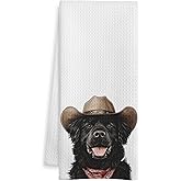 WOTYPU Cowboy Newfoundland Kitchen Towels, Newfoundland Gifts for Women Men Dish Tea Towel for Kitchen Decor, Funny Western Dog Hand Towels for Bathroom Decor, Dog Lover Mom Gifts, 16X24 Inch