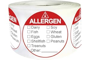 WOOTILE Allergen Allergy Warning Labels Sticker 2 Inch Fluorescent Red Adhesive Allergies Stickers Food Rotation Labels Food Allergy Warning Circle Dots Label for Grocery Stores,Food Packaging 500 Pcs