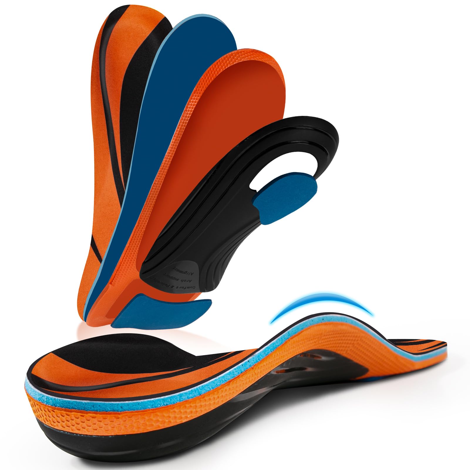 Photo 1 of AOTENG STAR Plantar Fasciitis Insoles, High Arch Support Insoles from 240 to 300 lbs, Heavy Duty Orthotic Shoe Inserts for All Day Walking, Standing (Men 11.5(295mm), Orange-Enhanced)