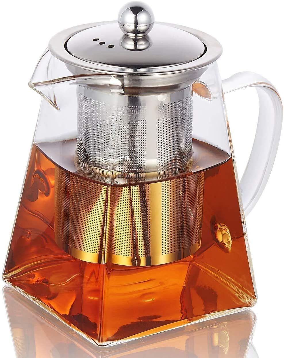 Square Glass Teapot with Infuser, Tea Pot for One, Clear Easy Clean Borosilicate for Stovetop Safe,Glass Teapots for Blooming Tea,Loose Tea,Flowering Tea (750ML)