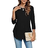 Newchoice Womens 3/4 Length Sleeve Tops Casual Round Neck Basic Tunic Shirts Loose Fit