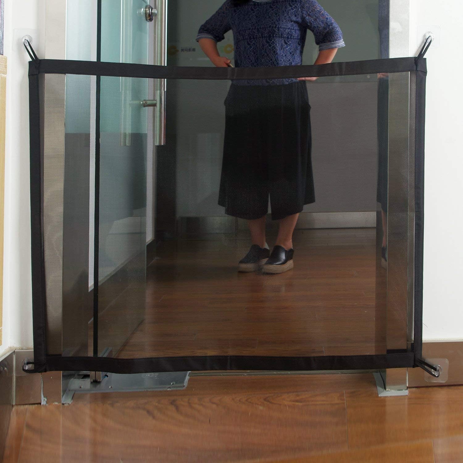 Magic Gate Pet Gate for Dogs Portable Folding Mesh Screen Gate for Indoor Use Dog Safe Guard Install Anywhere,Black