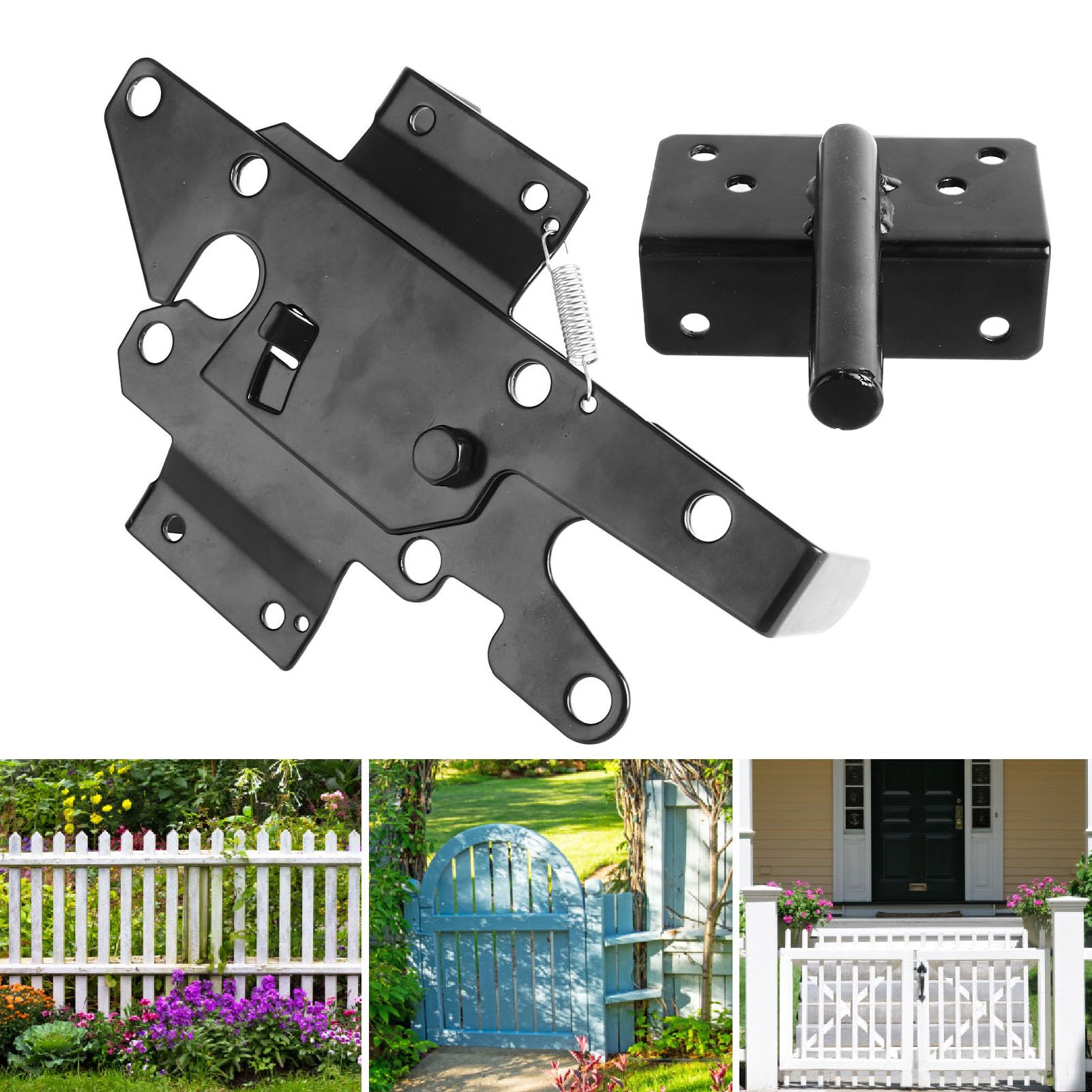 Self Locking Fence Gate Carbon Steel Latch Automatic Lever Latch Heavy Duty Post Mount Automatic Lever Wood for Secure Pool,Garden,Shed