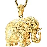 COOLSTEELANDBEYOND Gold Steel Elephant Pendant Necklace for Men Women 3D Animal Design with Textured Detailing