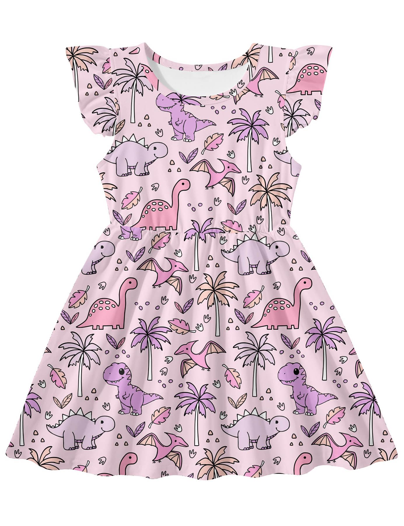 Photo 1 of RAISEVERN 4t Dresses for Girls Toddler Dinosaur Ruffle Sleeveless Casual Twirly Swing Dress Kids Playwear Party Sundress