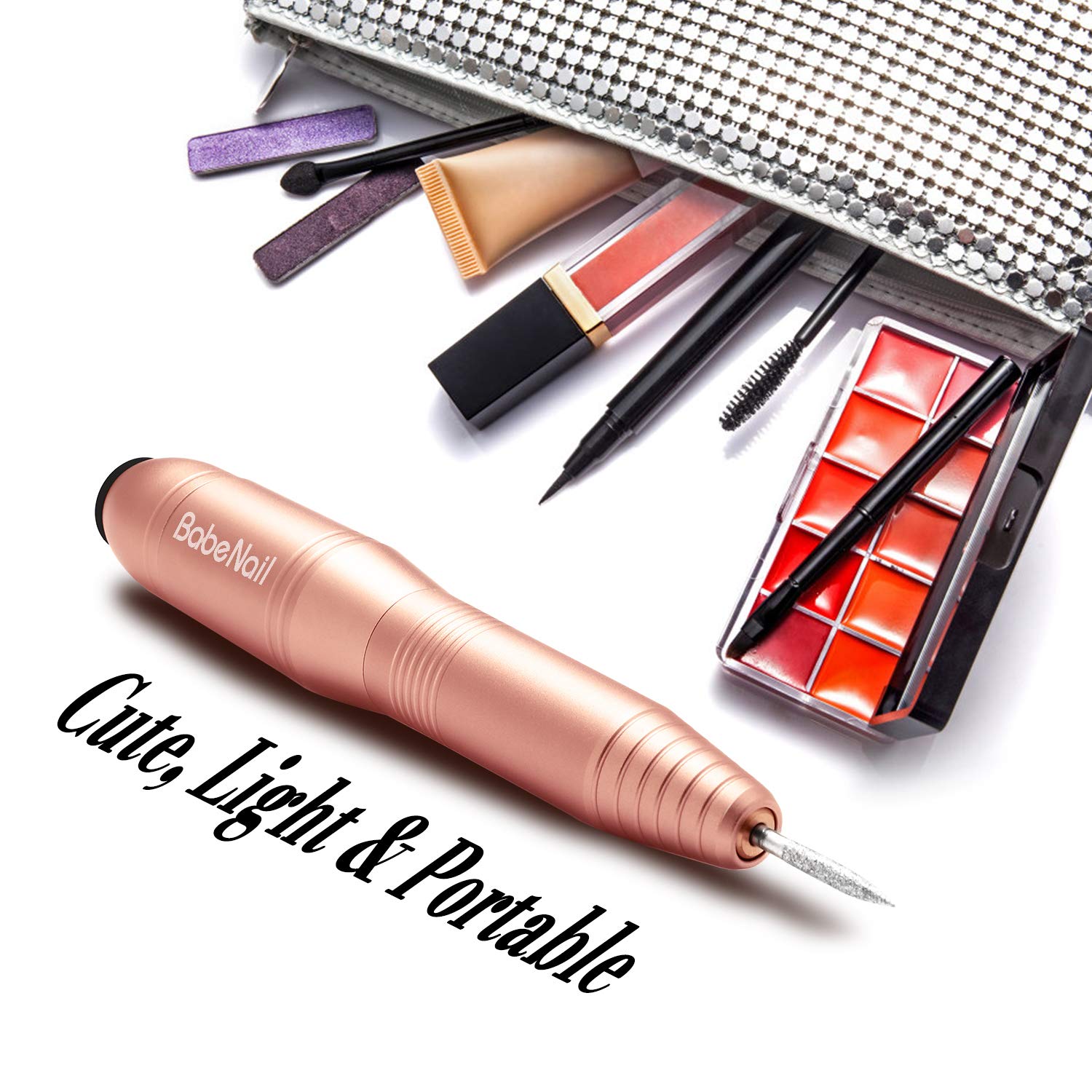 BabeNail Nail Drill Set Electrical Professional Nail File Kit for Acrylic, Gel Nails,Portable Handpiece File Grinder Manicure Pedicure Polishing Shape Tools Design for Home Salon-RoseGold: Beauty