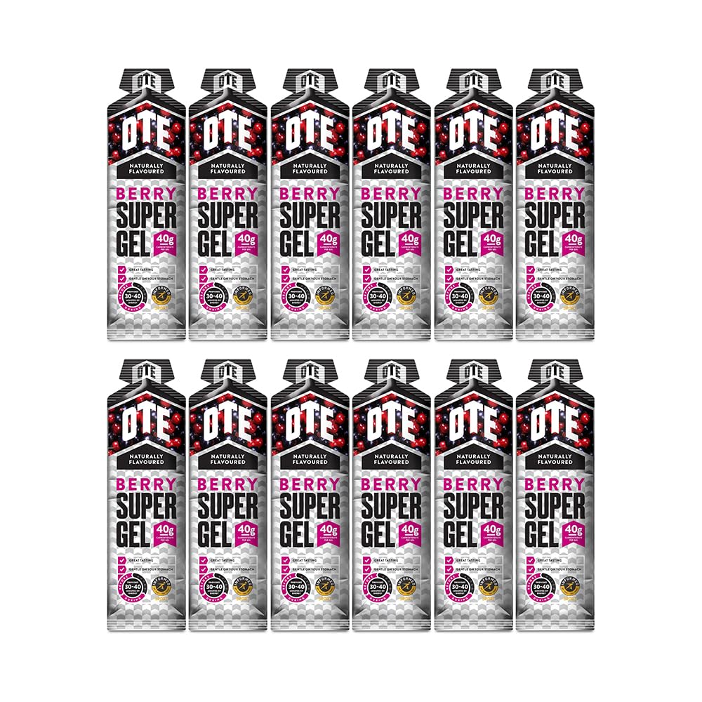 OTE Super Gel - Energy Gels for Running & Cycling - Superior Dual Source Running Gel with 40g of Carbohydrates - Glucose Gels for Swimming, Triathlons & Endurance Sports - Box of 12 (Berry)