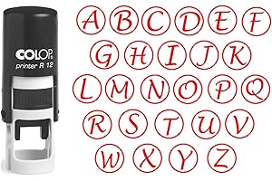 Custom A-Z Alphabet Stamp in Red Ink Monogram Round Rubber Stamp Self Inking Initial Stamp COLOP Mini Stamper 12 mm