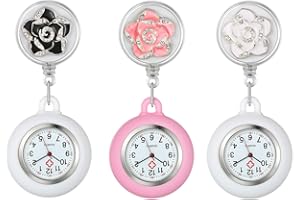 LANCARDO 3 Pack Retractable Nurse Watch with Second Hand for Women Clip on Lapel Hanging Nurses Watch Badge Stethoscope for Nurses Fob Pocket Watch with Silicone Cover¡­