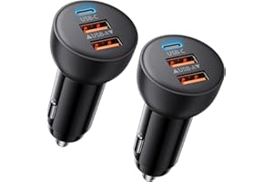 USB C 车载充电器,2 件装 70W 3 端口 PD/QC 快速充电点烟器 USB 充电器车载手机适配器配件适用于 iPhone 17/Air/16/15/14/13/12 Pro Max,iPad,Pixel,Galaxy S2 5/S24 /