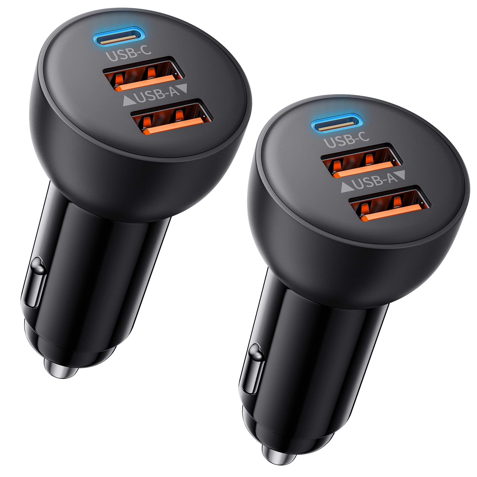 USB C Car Charger, 2 Pack 70W 3-Port PD/QC Fast Charging Cigarette Lighter USB Charger Car Phone Adapter Accessories for iPhone 17/Air/16/15/14/13/12 Pro Max, iPad, Pixel, Galaxy S25/S24/S23, Android