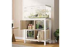 Vividwood 20-29 Gallon Fish Tank Stand with Power Outlet, Farmhouse Aquarium Stand with 2 Cabinets, 20 Gallon Fish Stand with 4 Adjustable Legs, 16.5" L*30.7" W Tabletop (White)