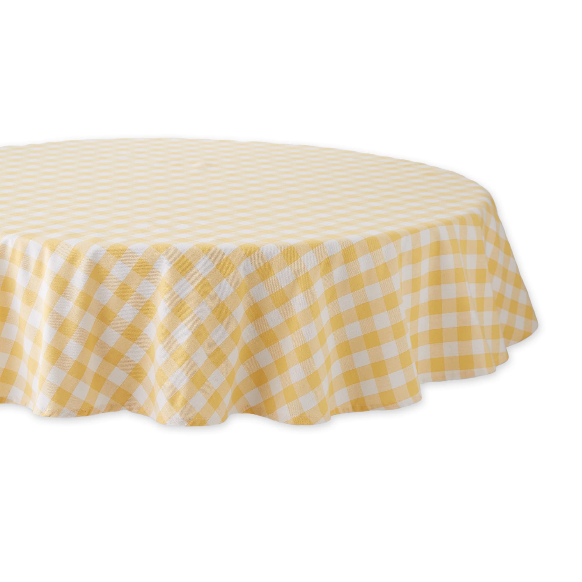 DII Checkered Tabletop Collection 100% Cotton, Machine Washable, Tablecloth, 70" Round, Yellow — image 1
