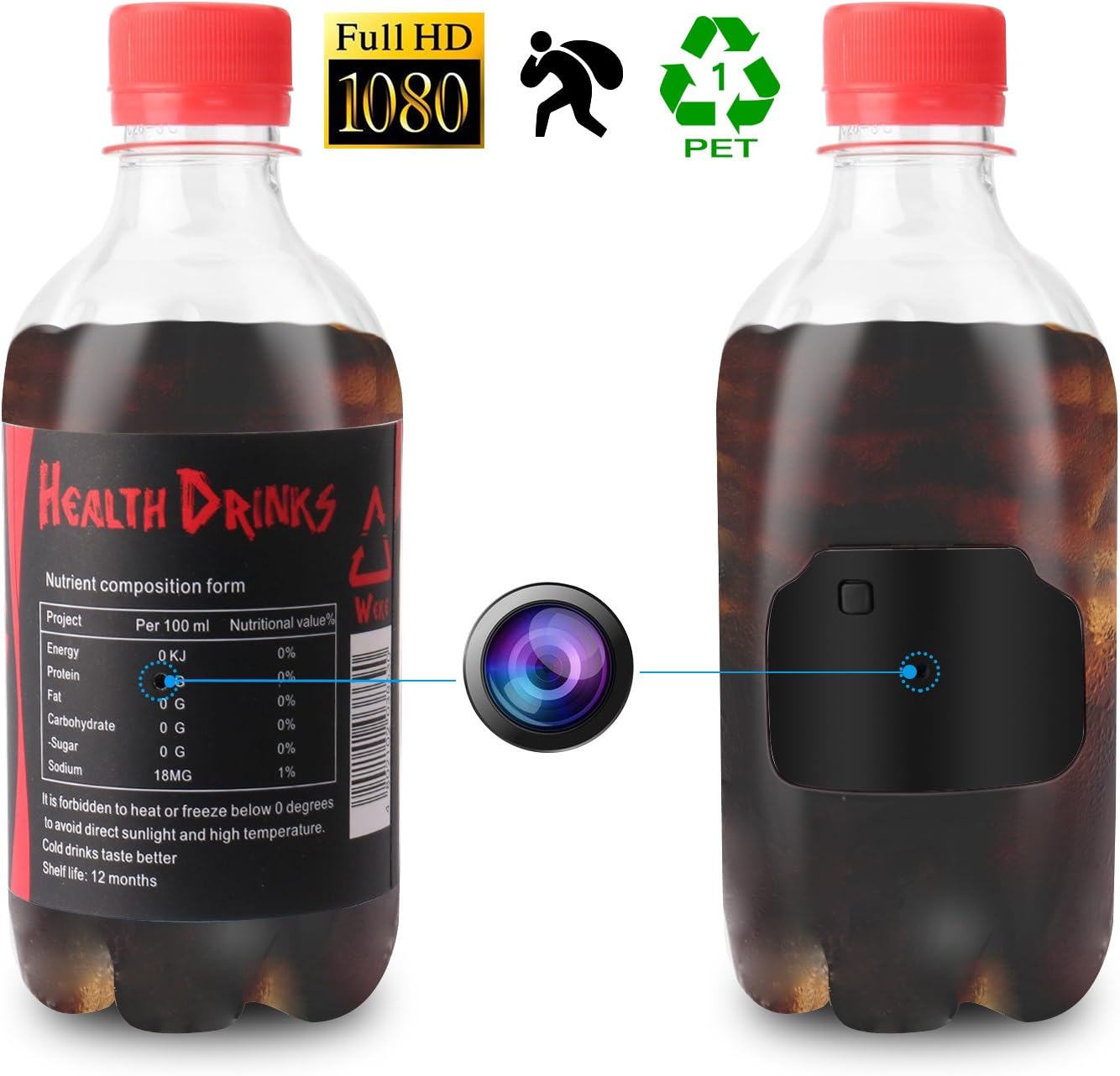 Hidden Camera, 1080P Full HD Portable Plastic Drinking Water Bottle Nanny Tiny Camera with Motion Detection for Home Security Surveillance (2018 Upgraded Version)