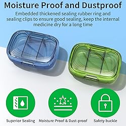 2 Pack 3 Compartment Small Pill Box, Moisture Proof