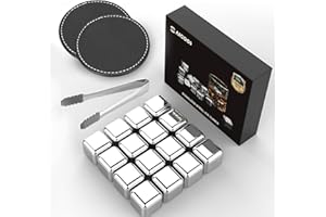 SAICOOS Whiskey Stones 16 Pack,Reusable Ice Cubes, High Cooling Technology，Stainless Steel Ice Cubes, for Whiskey, Vodka, Liq
