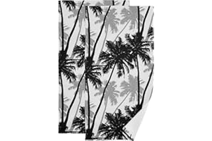 Qilmy Black White Palm Tree Hand Towels Ultra Soft Absorbent Fingertip Bath Towels Breathable & Comfort Hand Towels for Bathroom Hotel, Gym and Spa 28 X 14 Inch (2PCS)