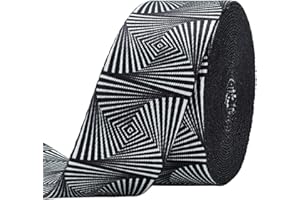 PH PandaHall 4.57m Geometric Webbing Strap, 38mm Rhombus Jacquard Ribbon White Black Woven Ribbon Purse Strap Belt Webbing St