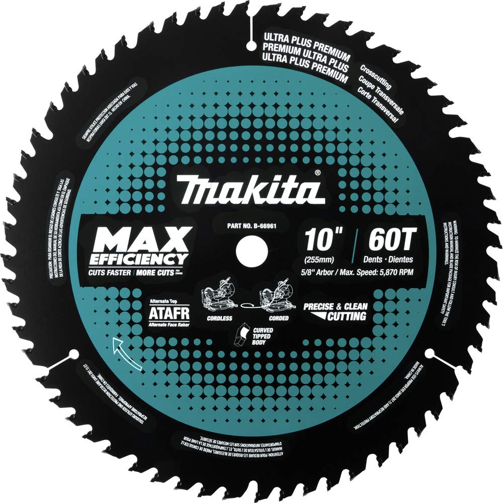 Makita B-66961 Hoja de sierra ingletadora de máxima eficiencia con punta de carburo 60T de 10