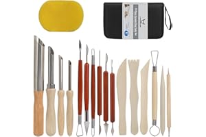 17Pcs Clay Sculpting Tools, Basic Clay Tools Kit, Polymer Clay Tools with Wooden Handles & Tool Bag, Practical Air Dry Clay T