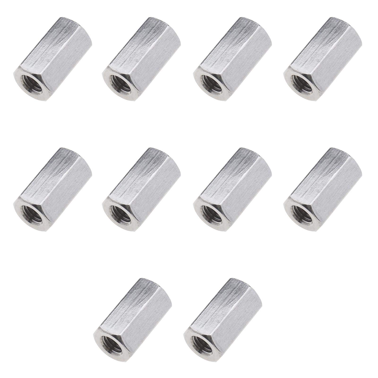 YINETTECH 10Pcs Studding Connector Set, Thread Straight Extension Hexagon 304 Stainless Steel Hex Nut (M8x13x24mm)