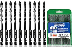 Larouoba 10pc 1/4” Black Special Crooked Head Eccentric Drill Bit Set, 6mm Porcelain Tile Drill Bit Concrete Drill Bit for Gl