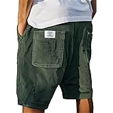 crazynekos Men's Corduroy Shorts Elastic Waist Drawstring Cargo Short Multi-Pocket Lightweight Summer Casual Beach Shorts