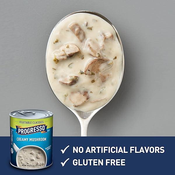 PROGRESSO VEGETABLE CLASSICS, CREAMY MUSHROOM CANNED SOUP, GLUTEN FREE, 18 OZ. (PACK OF 12)