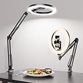 LUXSURE Ring Light with Stand and Phone Holder, Overhead Phone Mount with 10" Ring Light, Desk Ring Light with Stand for Film