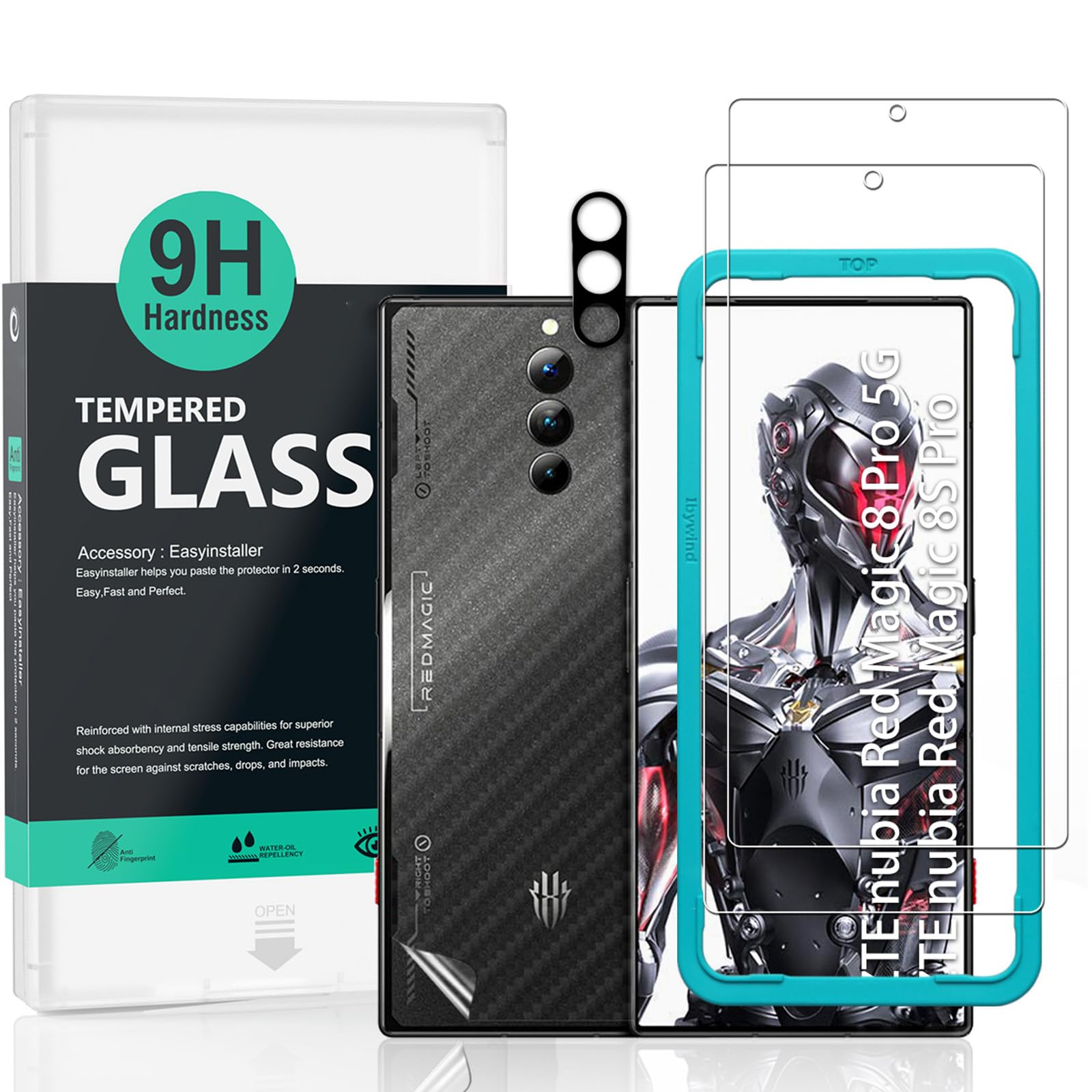 Ibywind Screen Protector For ZTE nubia Red Magic 8 Pro/8S Pro 5G 6.8"[2 Pack],9H Hardness Tempered Glass,With 1Pc Camera Lens Protector,Easy to Install