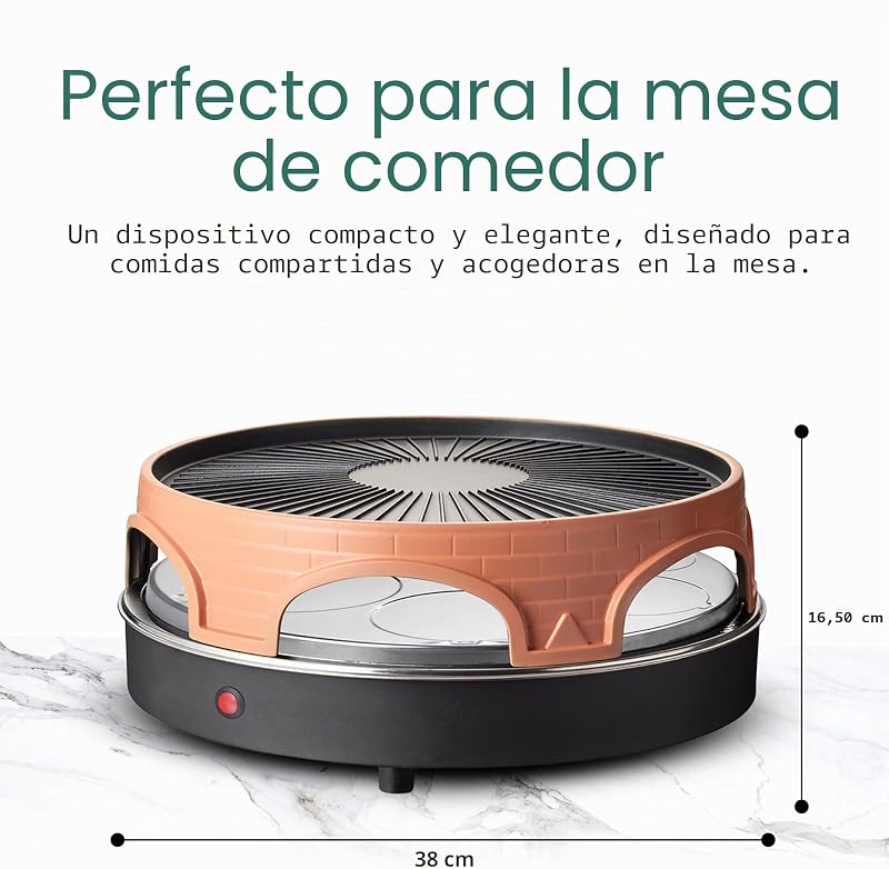 PO-113255.4 Horno para Pizzas Eléctrico + Raclette + Grill con Cubierta Piedra Terracota, 6 comensales, PIZZARETTE el original 1500W — foto 7 de 7