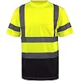L&M Hi Vis Class 3 T Shirt Reflective Safety Lime Orange Short Long Sleeve HIGH Visibility, Black Bottom