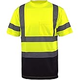 L&M Hi Vis Safety T Shirt Class 3 Reflective Black Bottom Short Long Sleeve High Visibility