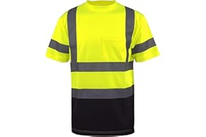 L&M Hi Vis Class 3 T Shirt Reflective Safety Lime Orange Short Long Sleeve HIGH Visibility, Black Bottom