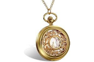 Lancardo Unisex Luxury Gold Tone Plated Hollow Skeleton Case Pocket Watch Sweater Chain