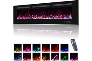 Oxhark Flame Electric Fireplace 60 inch Wide, Wall Mounted Fireplace Inserts Electric Heater, 13 * 13 Flame Effects Like Real Flame, Low Noise, Timer & Thermostat Setting, 750W/1500W, Black