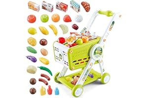 Shopping Cart for Kids, 31PCS Supermarket Target Toddler Shopping Cart with Toy Food Shop Accessories, Pretend Play Grocery S
