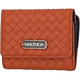 Nautica Rower’s End Small Wallet for Women, RFID Blocking Slim Credit Card Holder with Zipper Coin Pocket, Bifold Compact Womens Wallet with ID Window, Woven Cognac