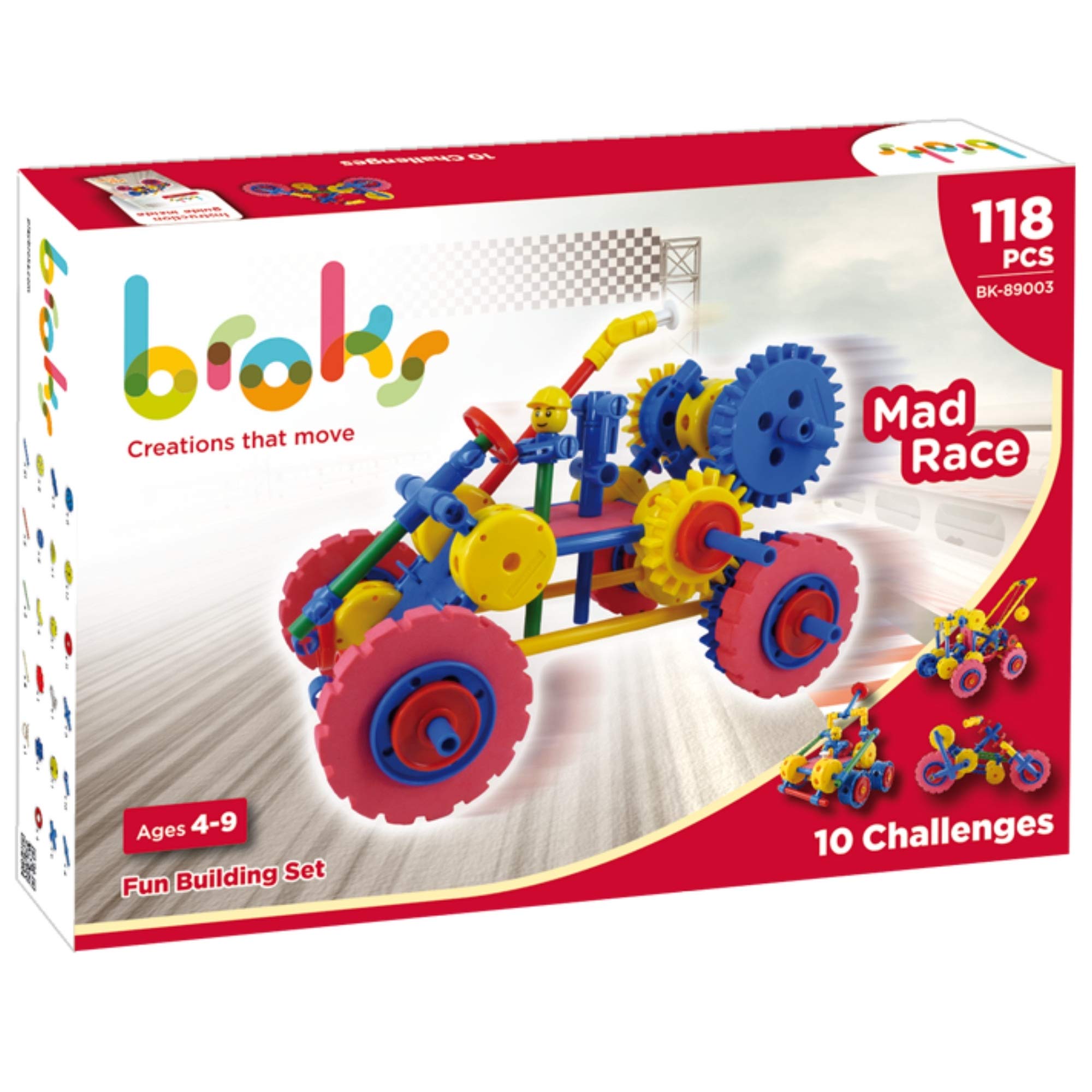 Broks - Mad Race: STEM Construction Set - New & fun with 118 pieces including Gears for boys and girls 4 to 9 years old.