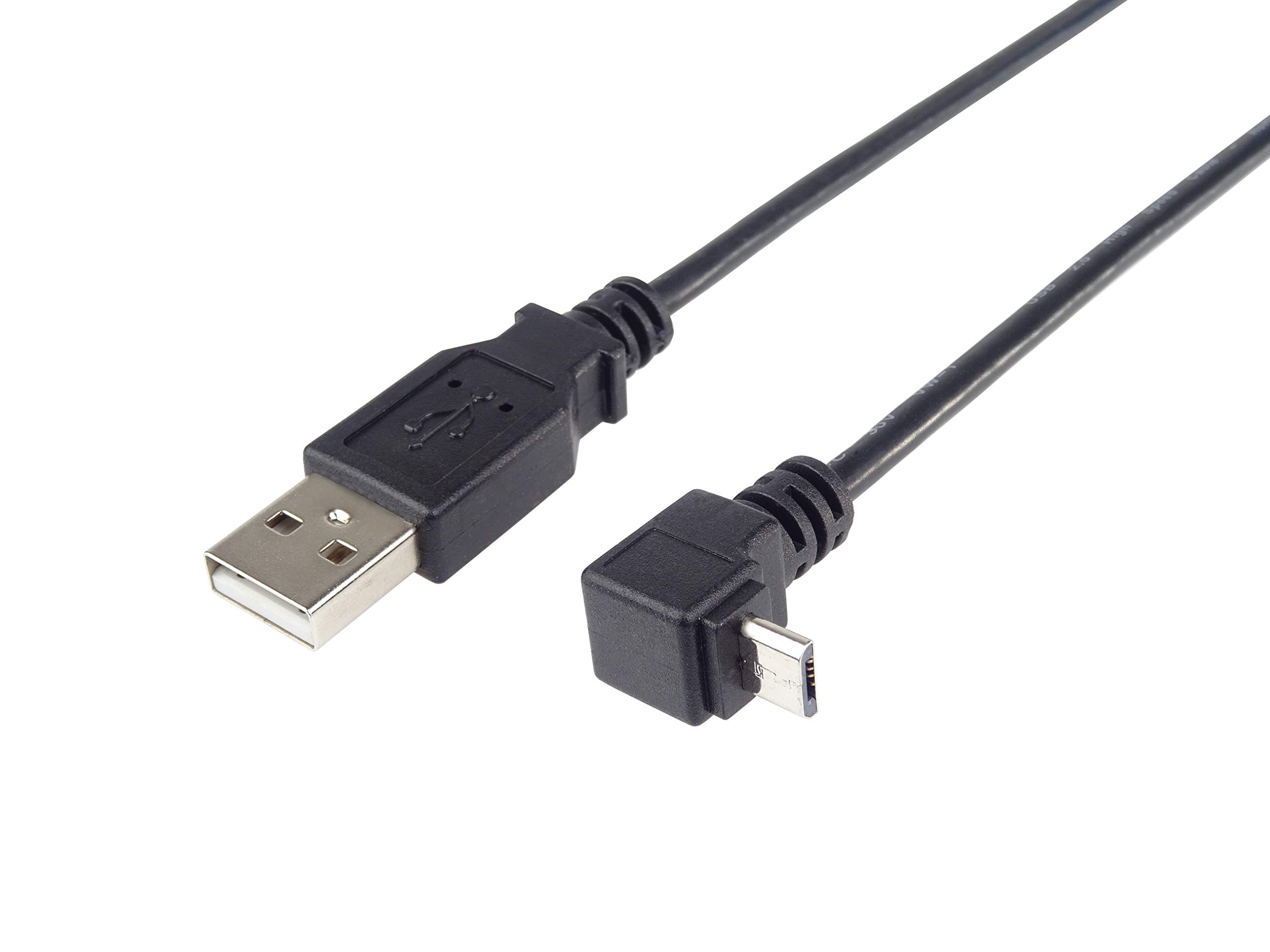 PremiumCord USB - Micro USB Connection Cable 1 m, USB A Male to Micro B Curved Connector 90°, USB 2.0 High Speed Data Cable 480 Mbit/s, 5 Pins, 2x Shielded, AWG28, Colour Black 90°, 1 m